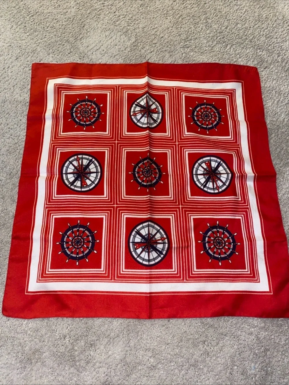 Vintage‎ Nautical Compass Helm Square Scarf, Red White Blue Made In Italy